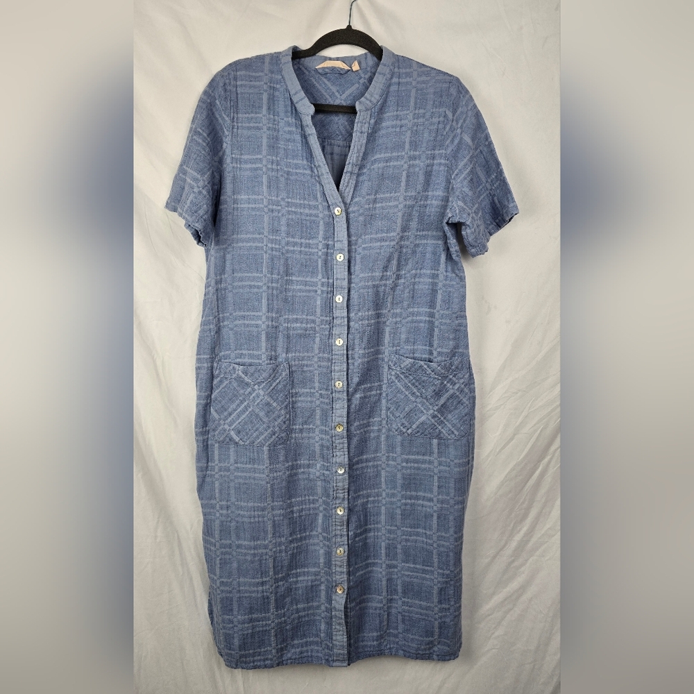 Soft Surroundings Block Party Gauzy Linen Button-Up Midi Shirt Dress sz PXL
